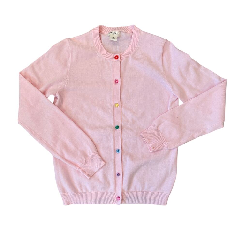 CrewCuts Pink Casey Cardigan Rainbow Buttons Easter Spring Size 12 NWOT